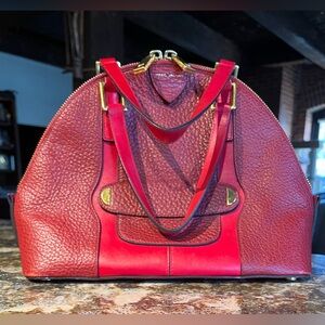 Marc Jacobs Sutton Dome 2 Tone Red Leather Luxury Handbag w Gold Tone Hardware